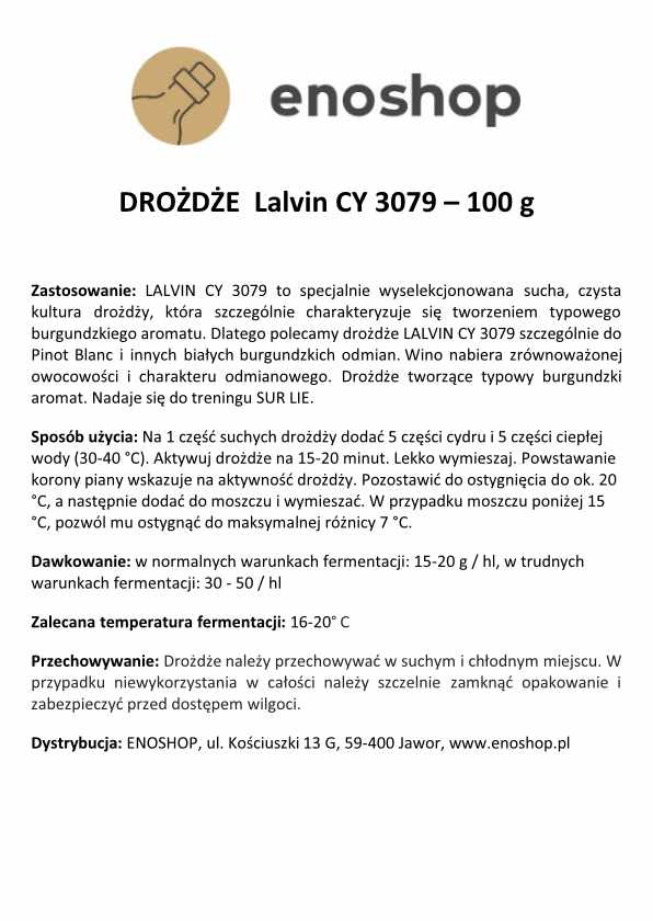 Drożdże LALVIN CY 3079 - 100 g