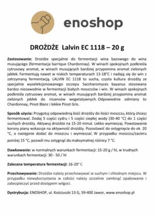 Drożdże LALVIN EC 1118 - 20 g