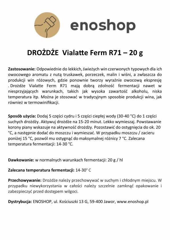 Drożdże VIALATTE FERM R71 - 20 g