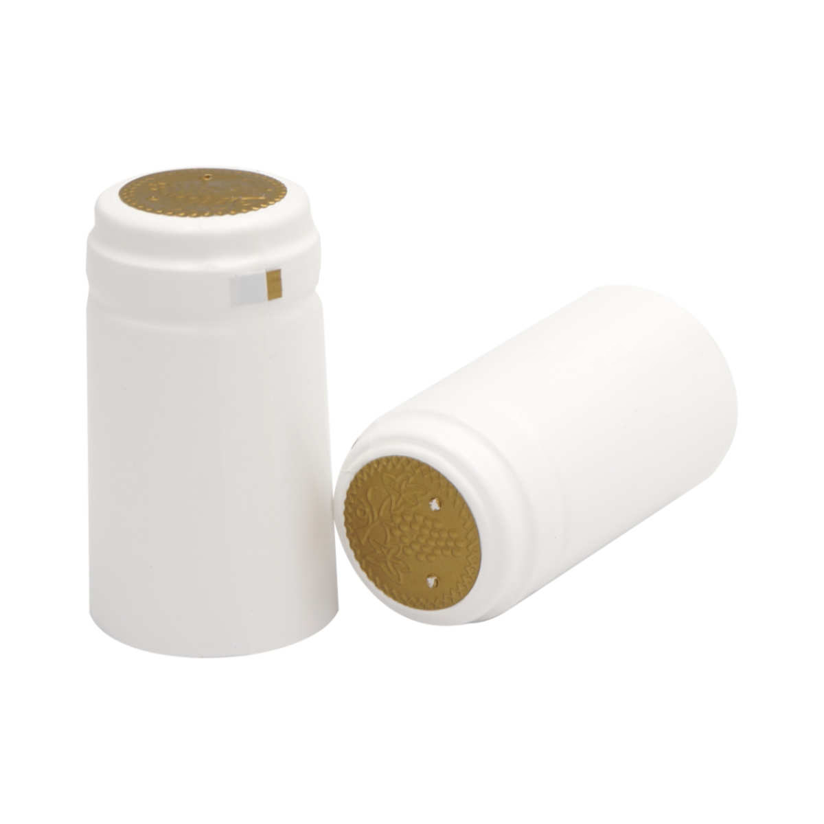 Kapturki termokurczliwe 31x60 mm białe - zrywka, złoty top, winorośl Kapturki termokurczliwe 31x60 mm białe - zrywka, złoty top, winorośl