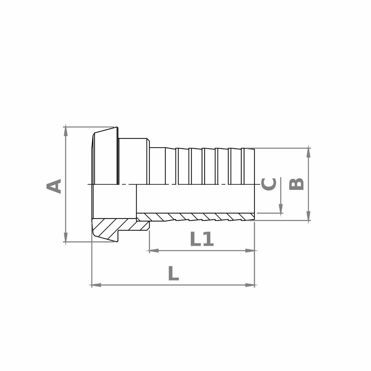 Końcówka stożkowa DN25 DIN 11851 do węża 25 mm - króciec krótki Końcówka stożkowa DN25 DIN 11851 do węża 25 mm - króciec krótki