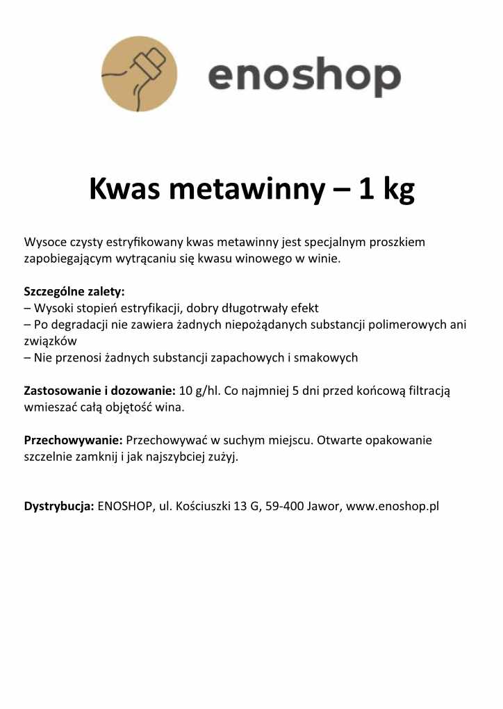 Kwas metawinny 1 kg Kwas metawinny 1 kg