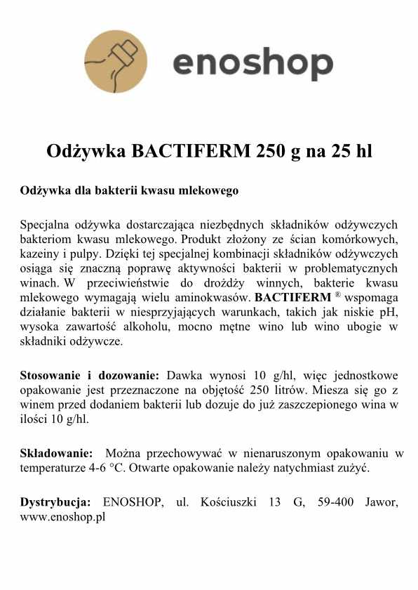 Pożywka BACTIFERM 250 g – bezpieczna fermentacja jabłkowo-mlekowa w winie Pożywka BACTIFERM 250 g – bezpieczna fermentacja jabłkowo-mlekowa w winie