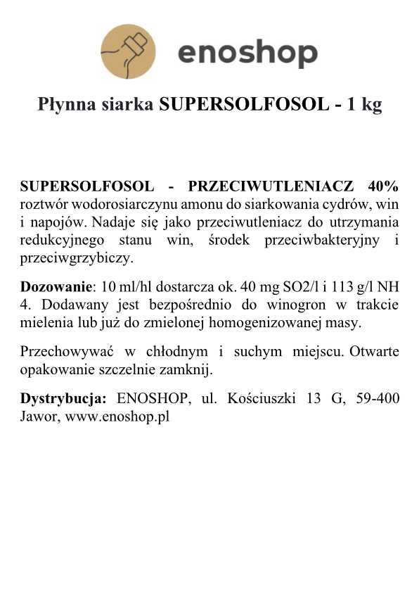 Płynna siarka SUPERSOLFOSOL 40% -1 kg Płynna siarka SUPERSOLFOSOL 40% -1 kg